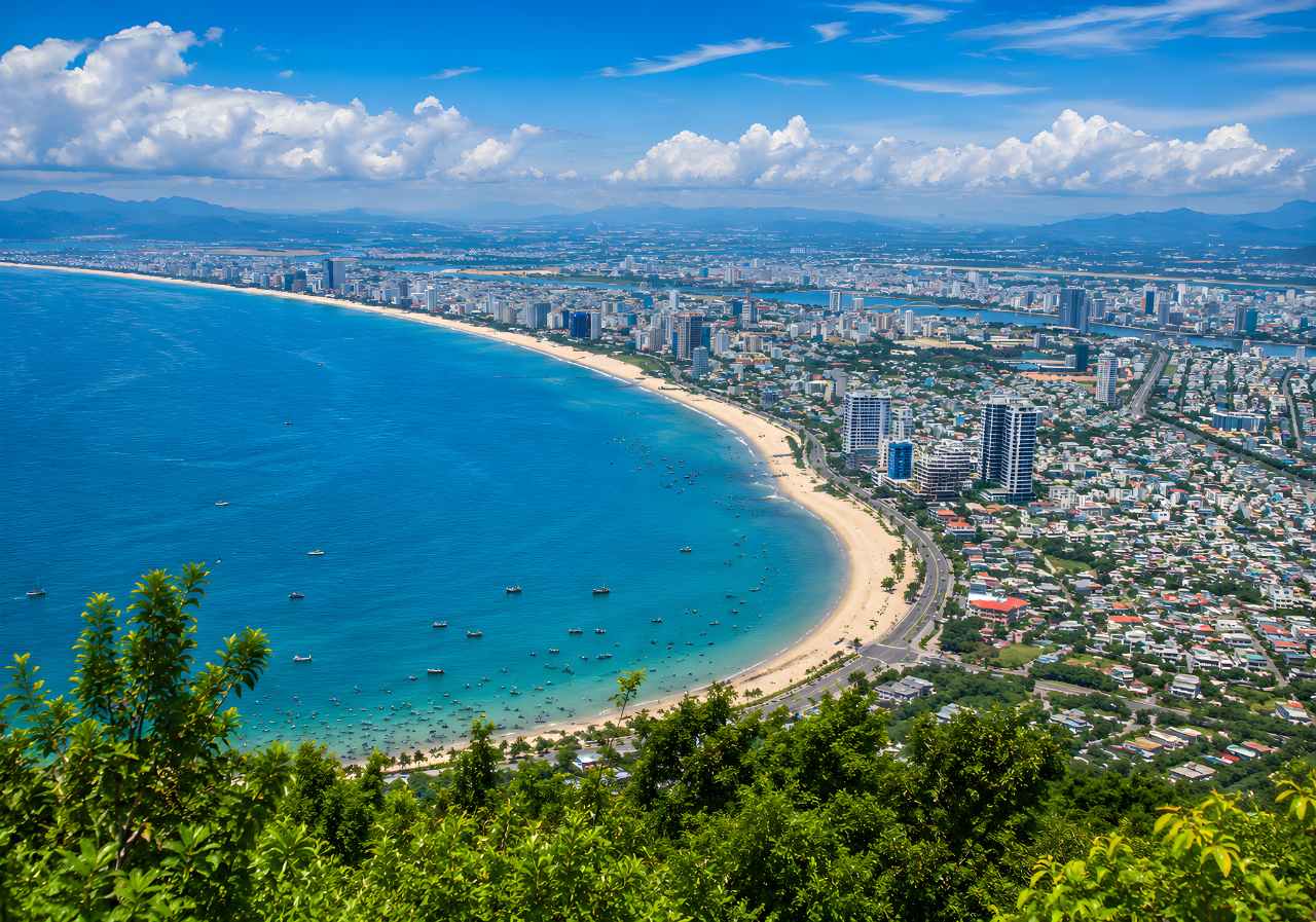 Son Tra Peninsula aerial view of Da Nang coastline